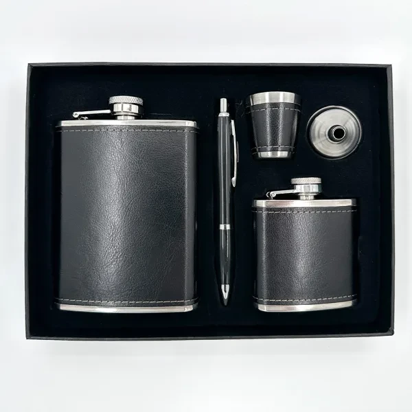 Black Hip Flask Set with Pen