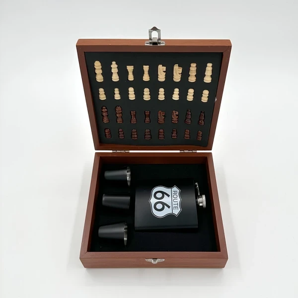 Route 66 Hip Flask And Chess Set