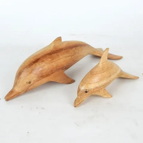 Handcarved Wooden Dolphin Set of 2