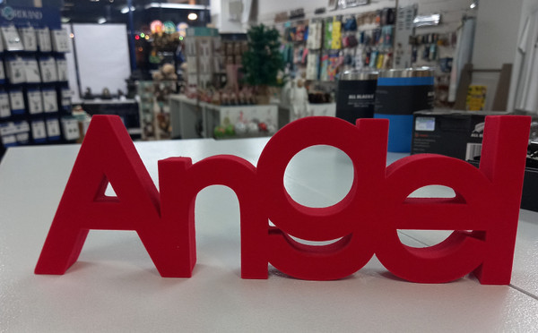 velvet finish free standing "Angel" sign in red