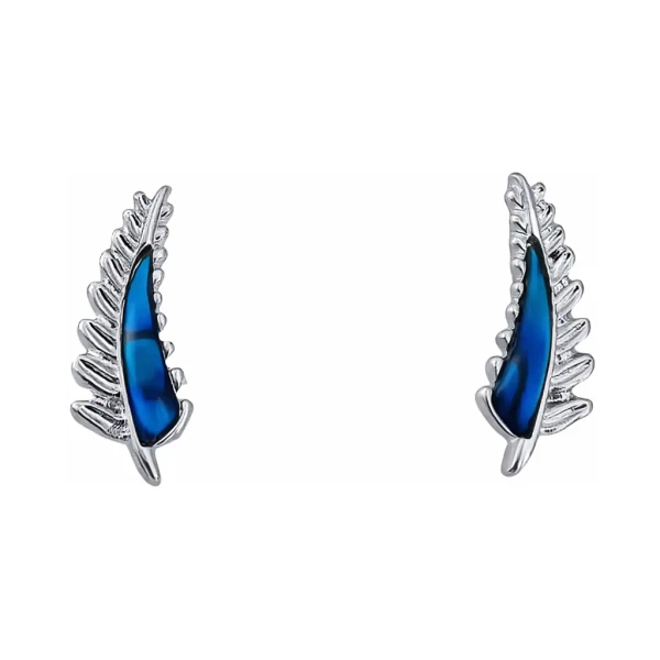 NZ pāua shell silver fern stud earrings
