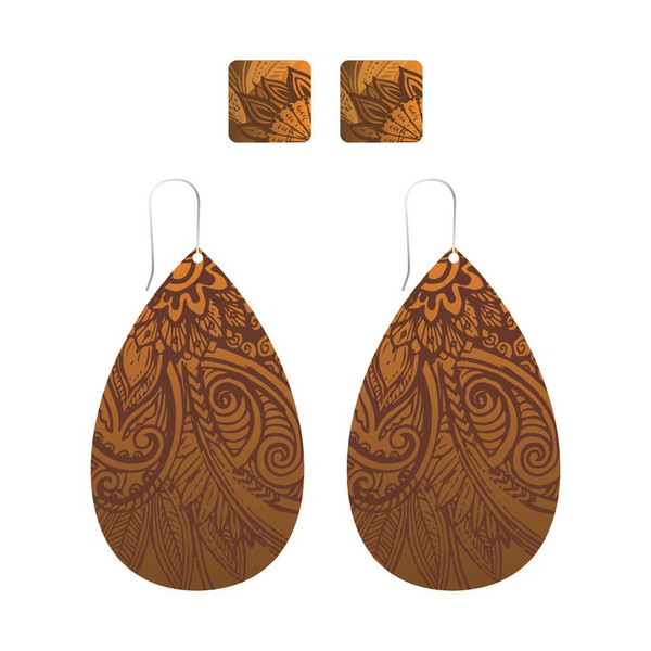 Set of 2 |NZ themed brown ton earrings with koru, fern and floral design