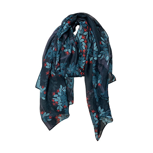 NZ Scarf - black with evergreen native flora design