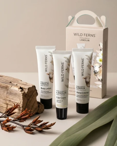 Wild Ferns Lanolin skincare gift set with Body Lotion, Hand Crème and Lip Care