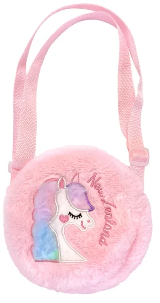 Pretty Pink Plush Handbag with Unicorn and New Zealand