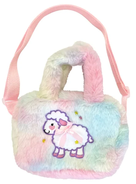 Pretty Colourful Plush Handbag with Sheep Design