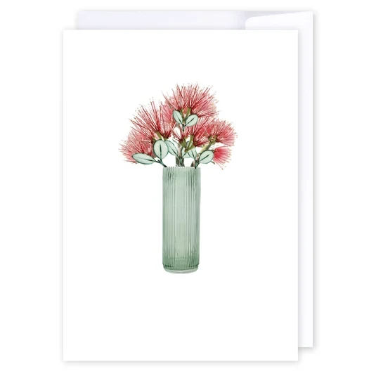 Greeting Card - NZ Pohutukawa Flowers in a Vase