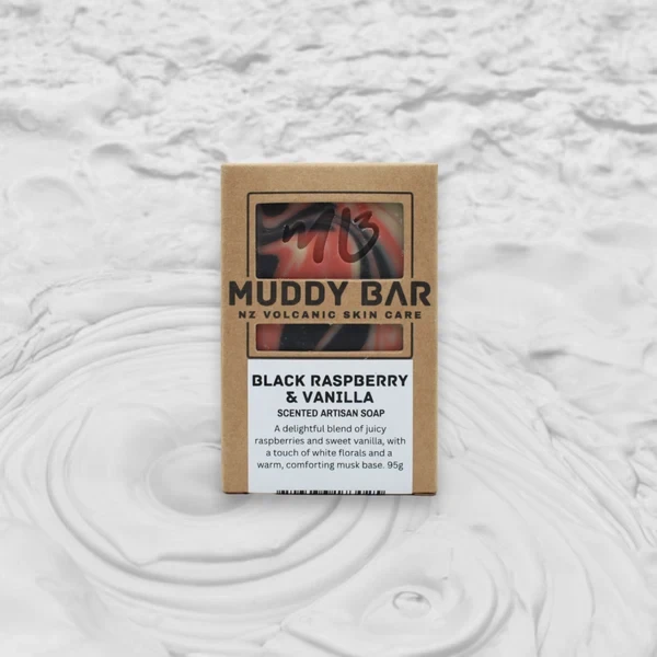 New Zealand volcanic clay soap with black raspberry and vanilla