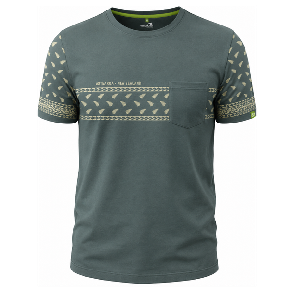 Sage Green Adult's NZ T-Shirt | Silver Fern Design with Chest Pocket