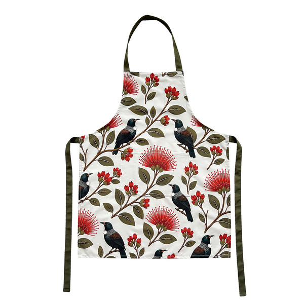New Zealand Pohutukawa Flower and NZ Tui Design Apron
