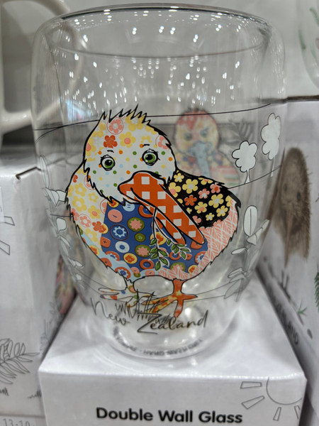 Quilted Kiwi Design - Double wall glass (300ml)