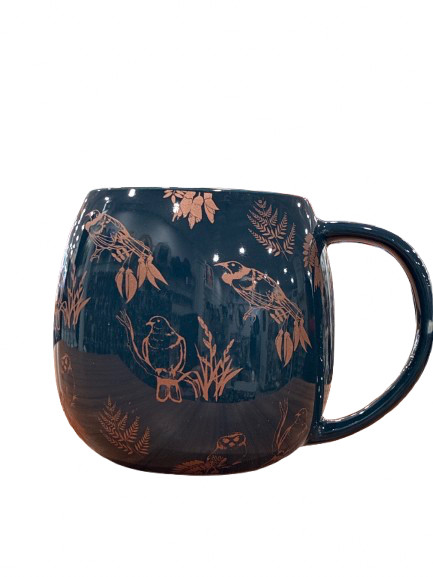 NZ Souvenir Mug | Blue Bone China with NZ Native Birds Design (Boxed)
