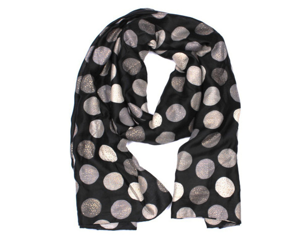 Black Scarf with Grey and Gold Colour Spots