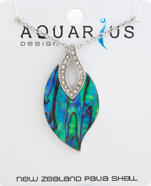 NZ Paua Leaf with Crystal Pendant