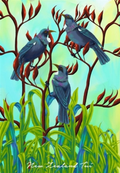 NZ Tui on flax bush - Tea Towel 100% Cotton