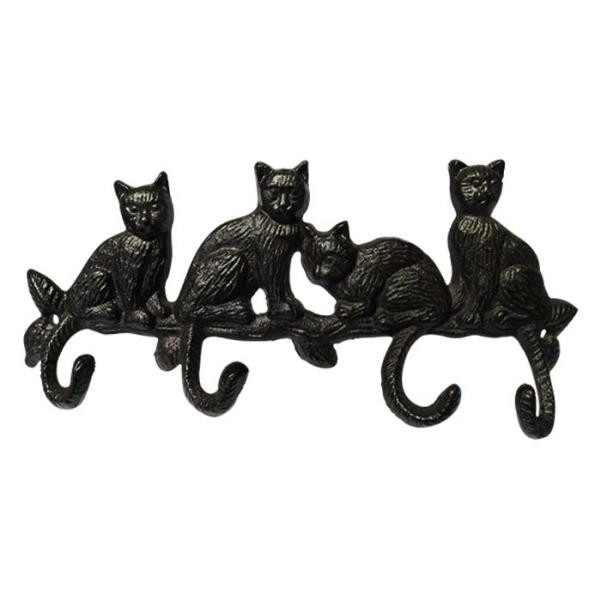 Four cats using the tails as hooks