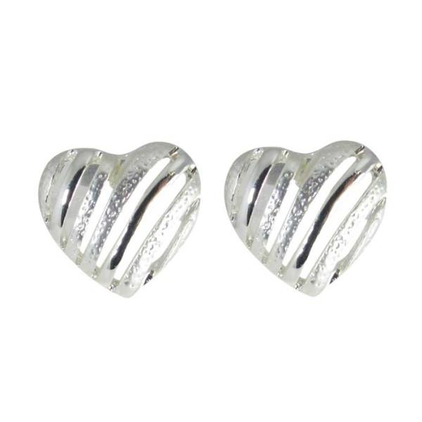 Heart stud stripey silver earrings