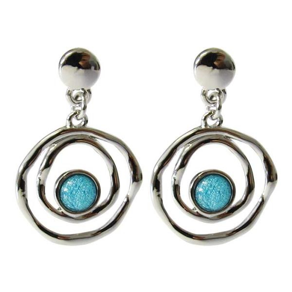 Double circle earrings with aqua resin centre
