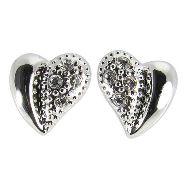 Swarovski Crystals on silver heart stud earrings