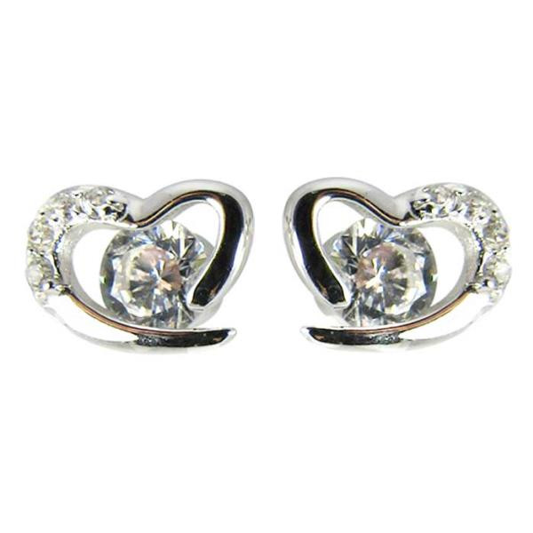 Sterling Silver heart stud earring with crystal