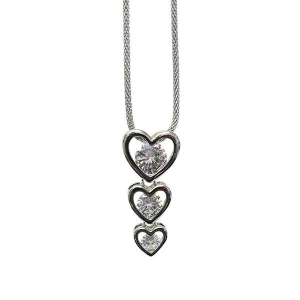 3 heart drop pendant with zircon crystals