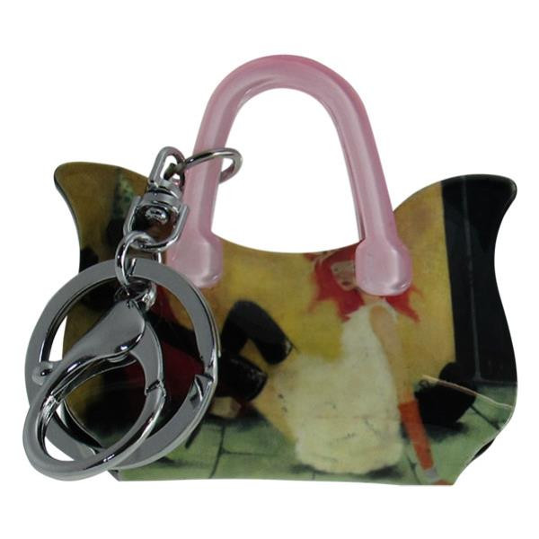 Keyring - handbag with girl in white dress and black boots