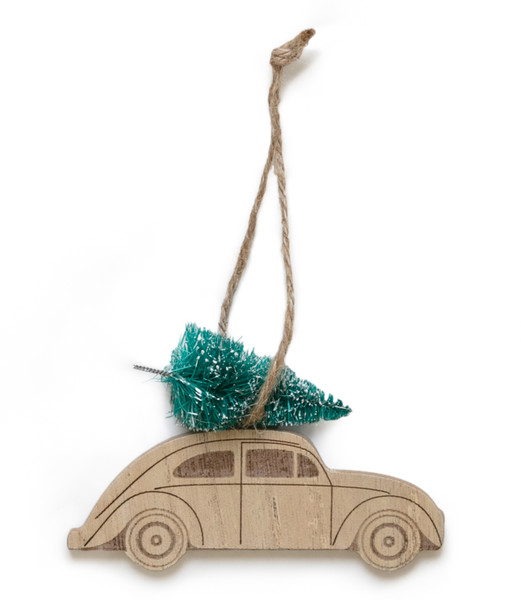 hanging etched Beetle with Christmas Tree (natural 10cm x 4cm)