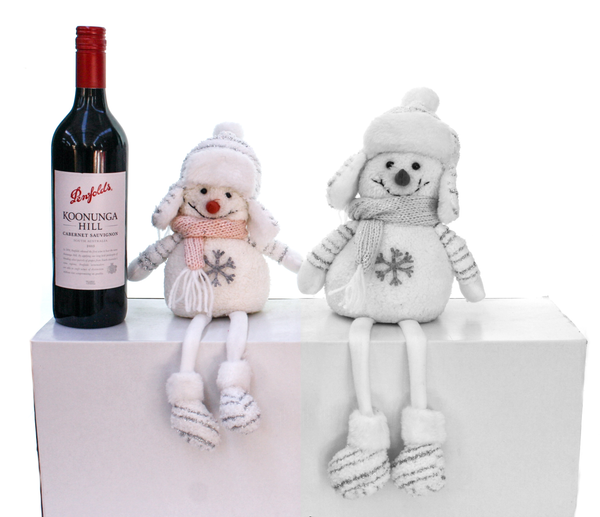 Plush sitting snowman with dangly legs (sm or med)