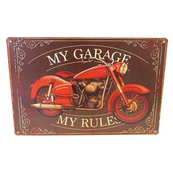 Retro Vintage Style Tin Plaque - My garage, My Rules with bike