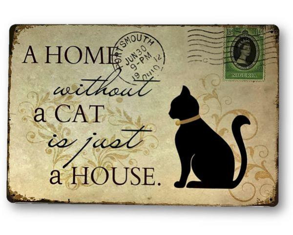 Retro Vintage Style Tin Plaque - Cat Home