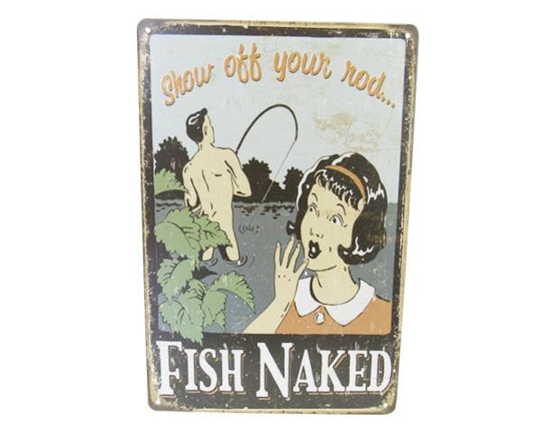 Retro Vintage Style Tin Plaque - fish naked
