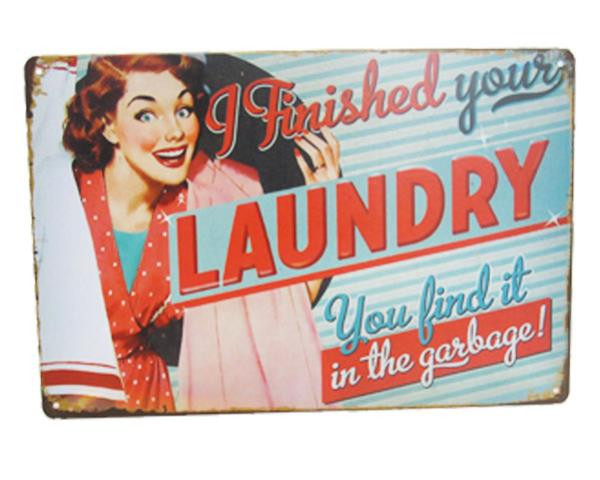 Retro Vintage Style Tin Plaque - laundry garbage