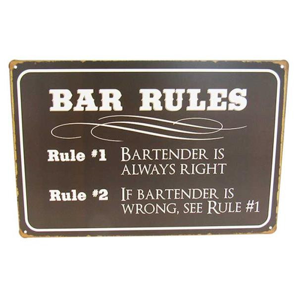 Retro Vintage Style Tin Plaque - Bar Rules