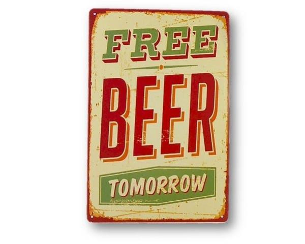 Retro Vintage Style Tin Plaque - free beer