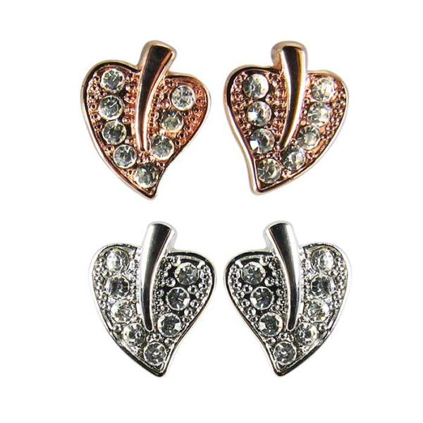Leaf stud earring with Swarovski Crystals -  silver or rose gold