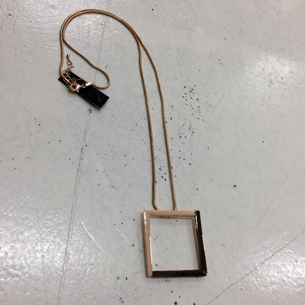 Square Metal Pendant on long metal necklace chain