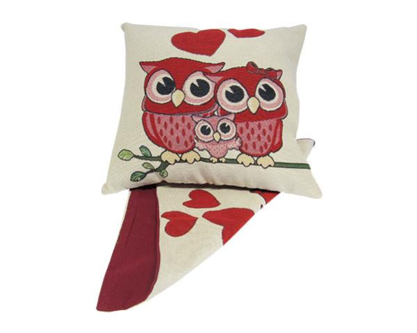 Cushion Cover - Owl family with hearts