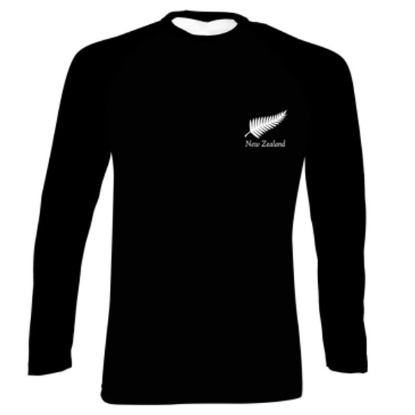 NZ Silver Fern on Black Long Sleeve Kiwiana T-Shirt