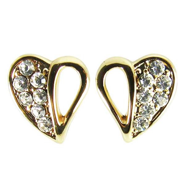 Gold open heart stud earrings with Swarovski crystals