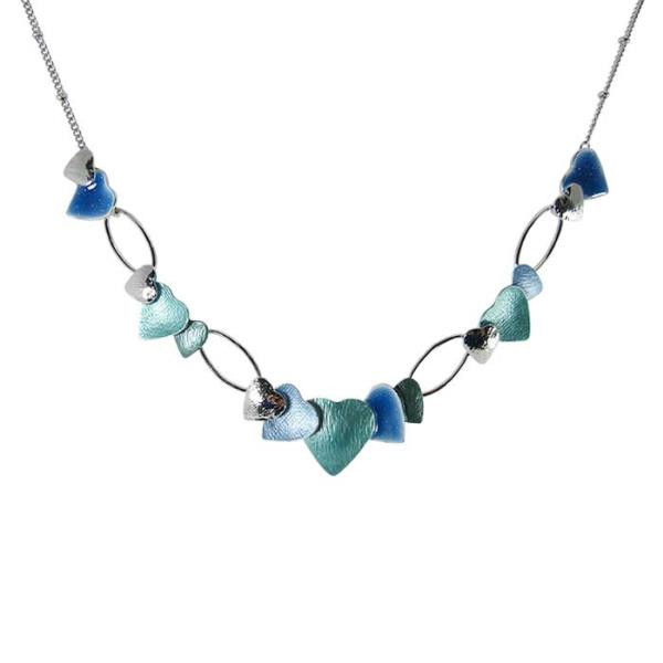 Teal and Blue hearts Necklace