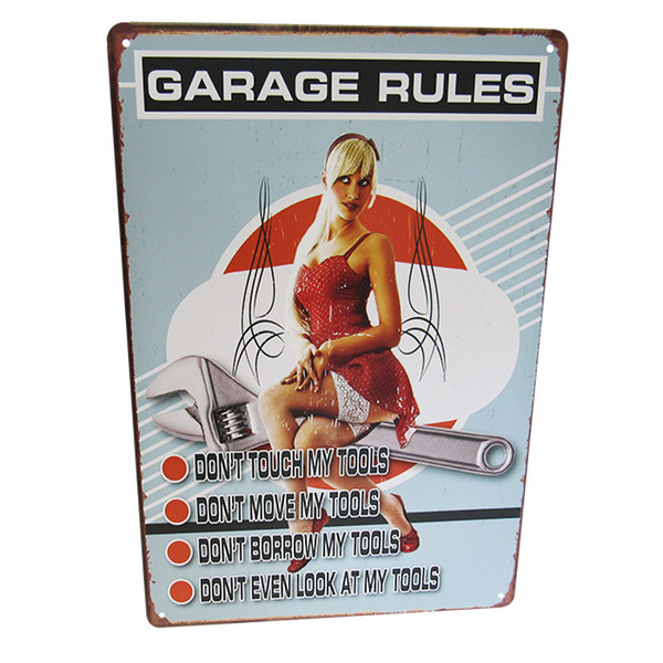 retro vintage style tin plaque - Garage Rules Girl