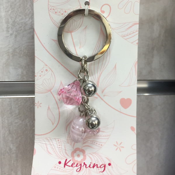 Key ring with pink and silver beads