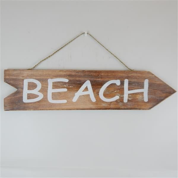 natural wood arrow beach sign