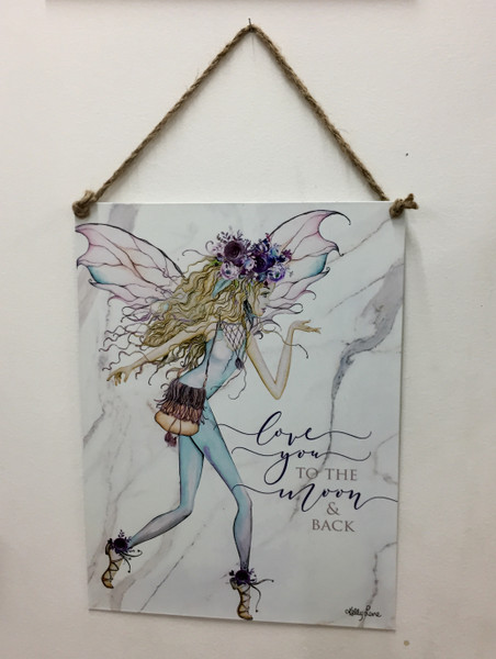 Hanging tin sign - boho fairy - Love you to the Moon and back