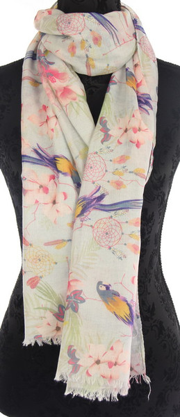 peach floral with parrot scarf