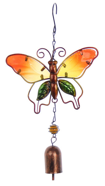 hanging butterfly with bell wind chime - orange