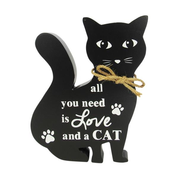 free standing black cat - "all you need is love and a cat"