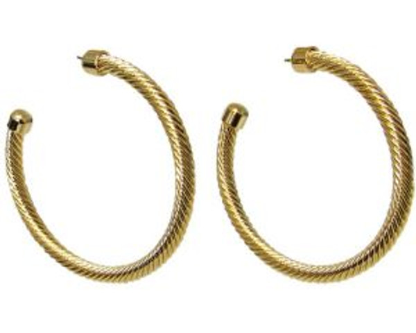 Gold cut circle hoop pierced earrings