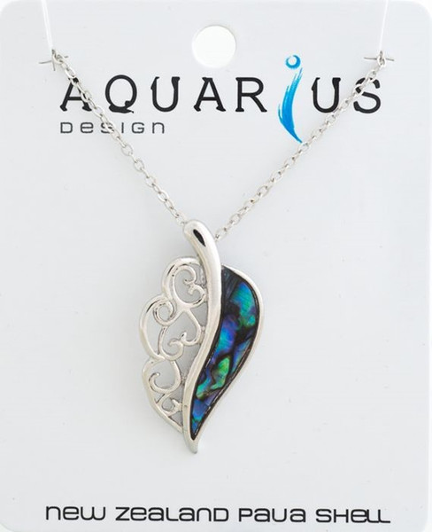 NZ Paua leaf with metal trellis design  pendant