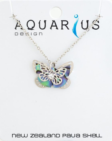 NZ Paua Multi butterfly pendant